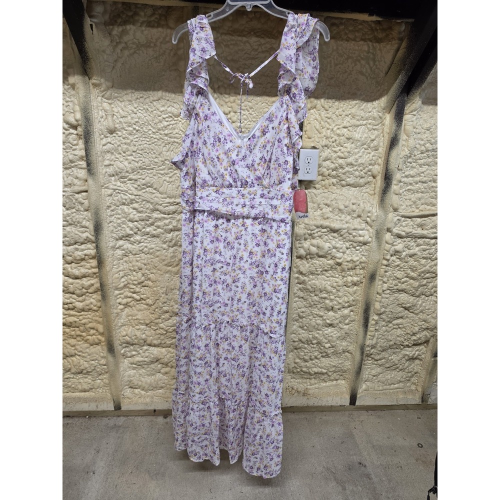 Arula Maxi Dress Floral Chiffon Tiered Romantic Boho Pink Purple Size C 3X Lined